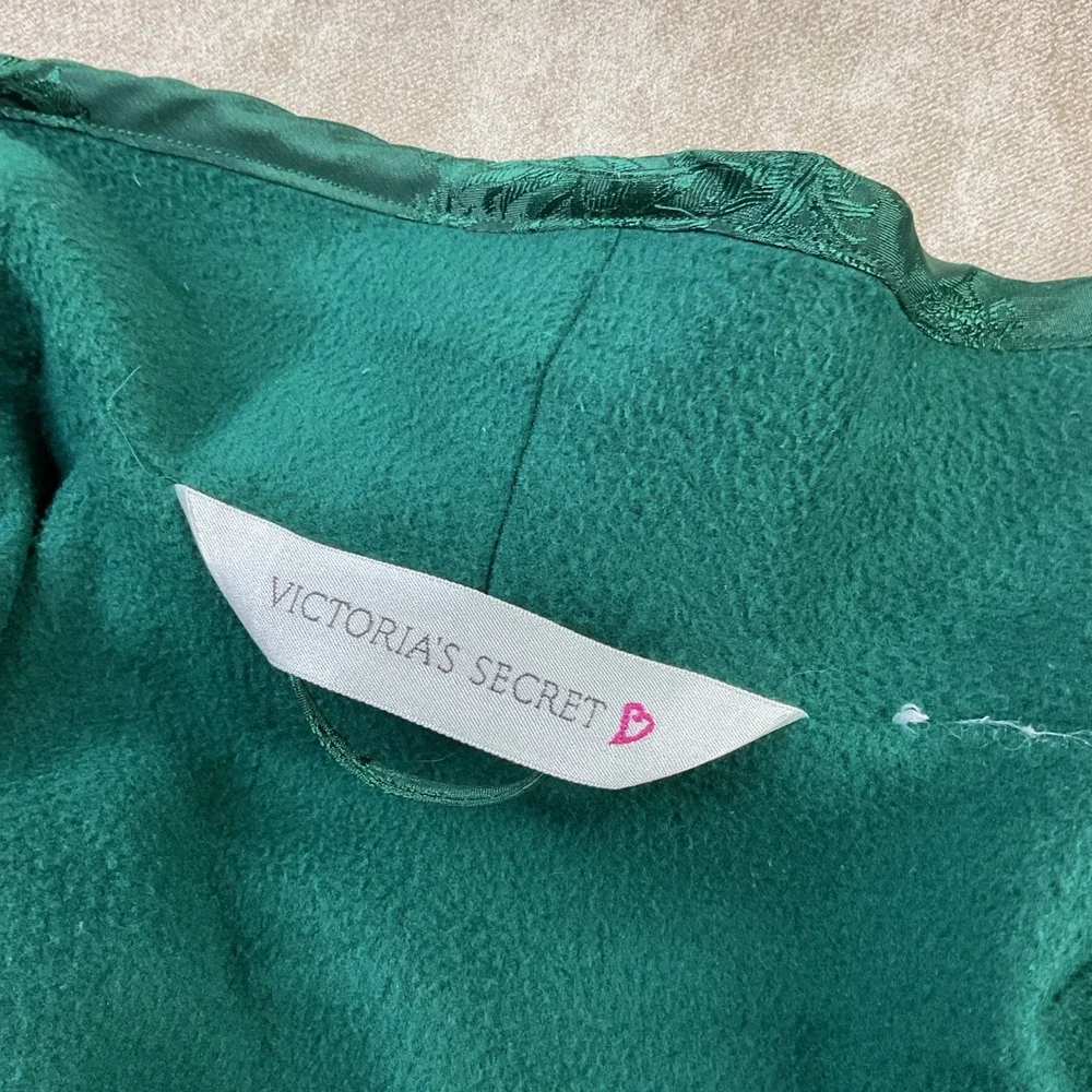 Victoria's Secret Robe Green Satin Fleece Lined Floral Pockets Belted Vintage
